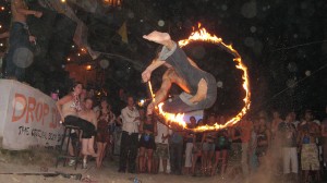 Leaping through fire hoop